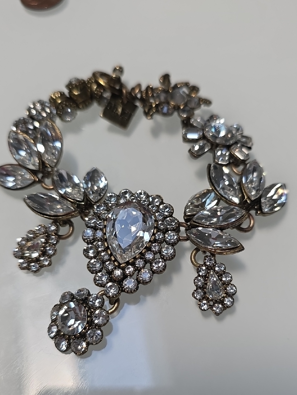 OTAZU- Clear Crystal Teardrop Statement Bracelet - Designer Style